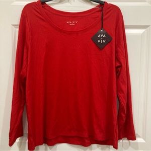 Ava & Viv 2X ribbed bright red long sleeve plus basic stretch t-shirt NWT